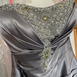 Flirt by Maggie Sottero Silver strapless, corset back strapless Prom Dress